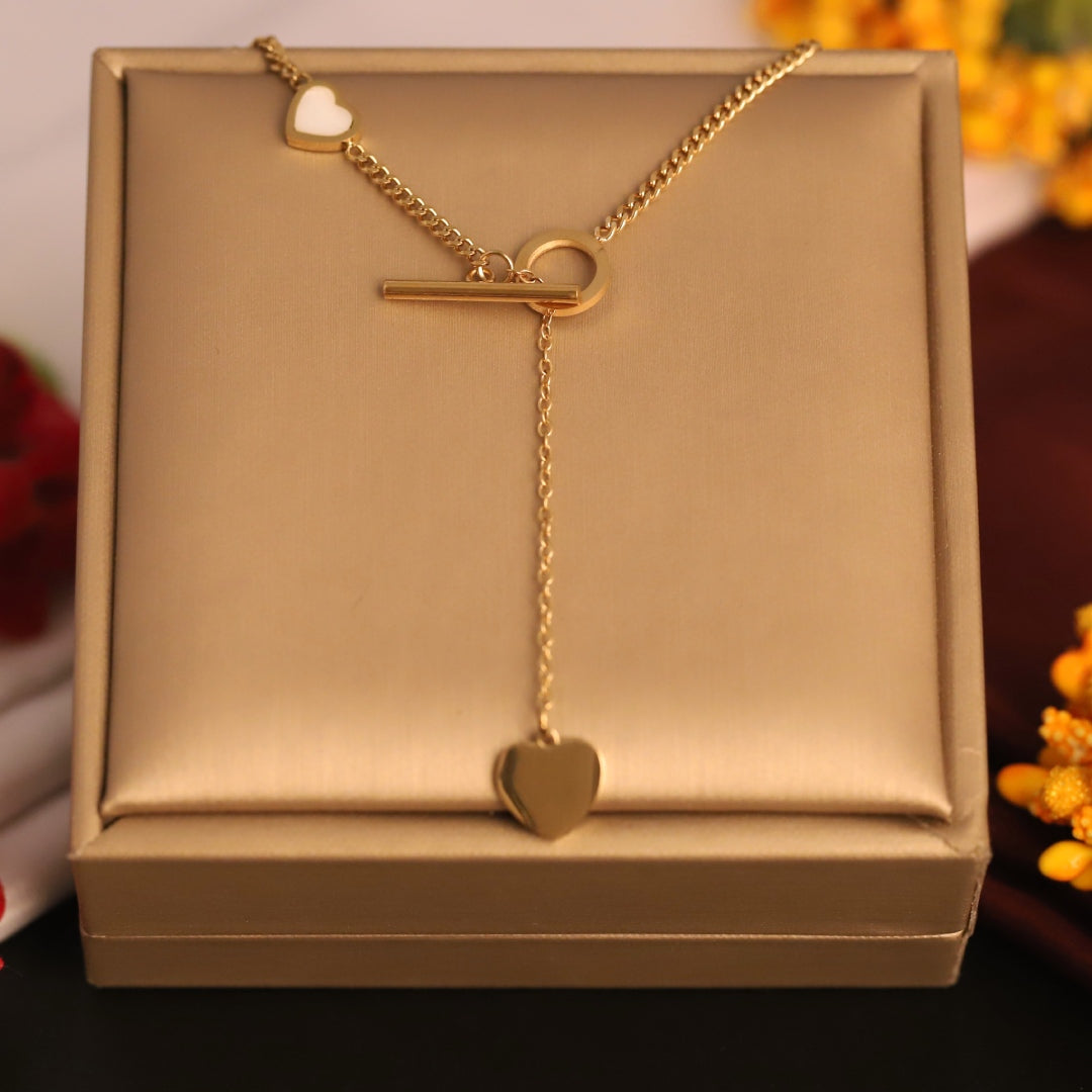 Golden Double Heart Drop Necklace