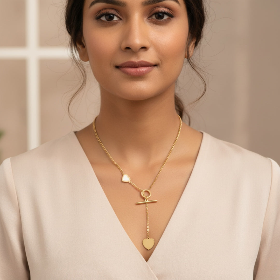 Golden Double Heart Drop Necklace