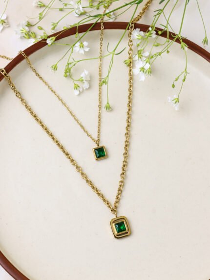 Green Square Gemstone Necklace